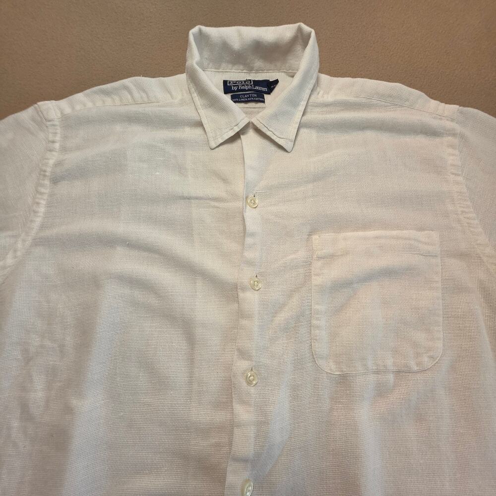 Polo Ralph Lauren Vintage Clayton Linen Cotton SS Button Shirt White Sz Small